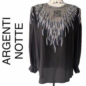 Vtg 90’s Argenti Blouse Mesh 100%Silk Beaded Black Embellished Sz 3XL Whimsigoth